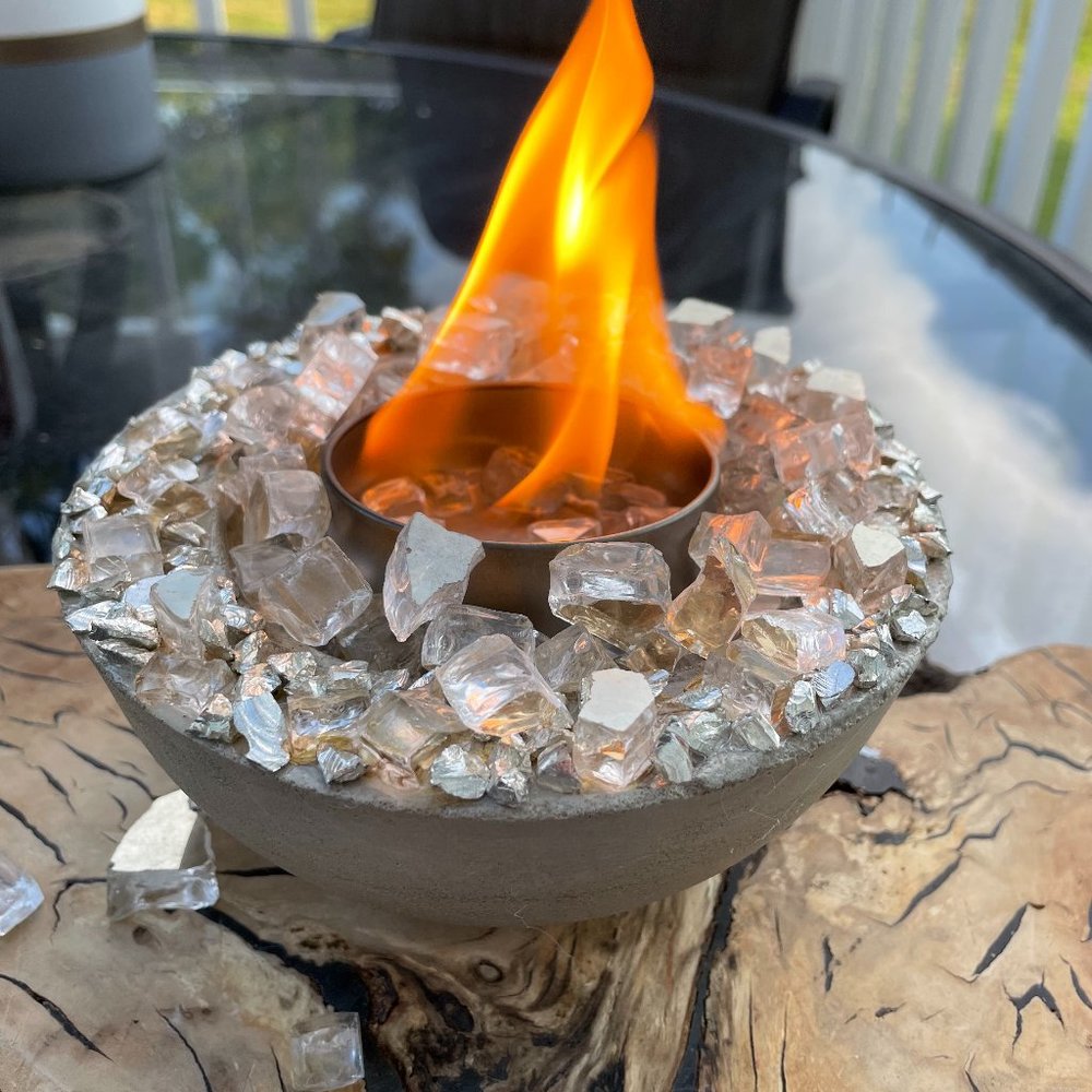 Gold Glass and Concrete Hand Crafted Fire Bowl